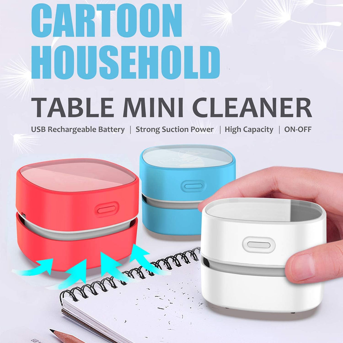 Desktop Vacuum Cleaner,Mini Table dust Sweeper Energy Saving,High Endurance up to 400 mins,Cordless&360º Rotatable Design for Cleaning Hairs,Crumbs,Computer Keyboard (Pink Charging)