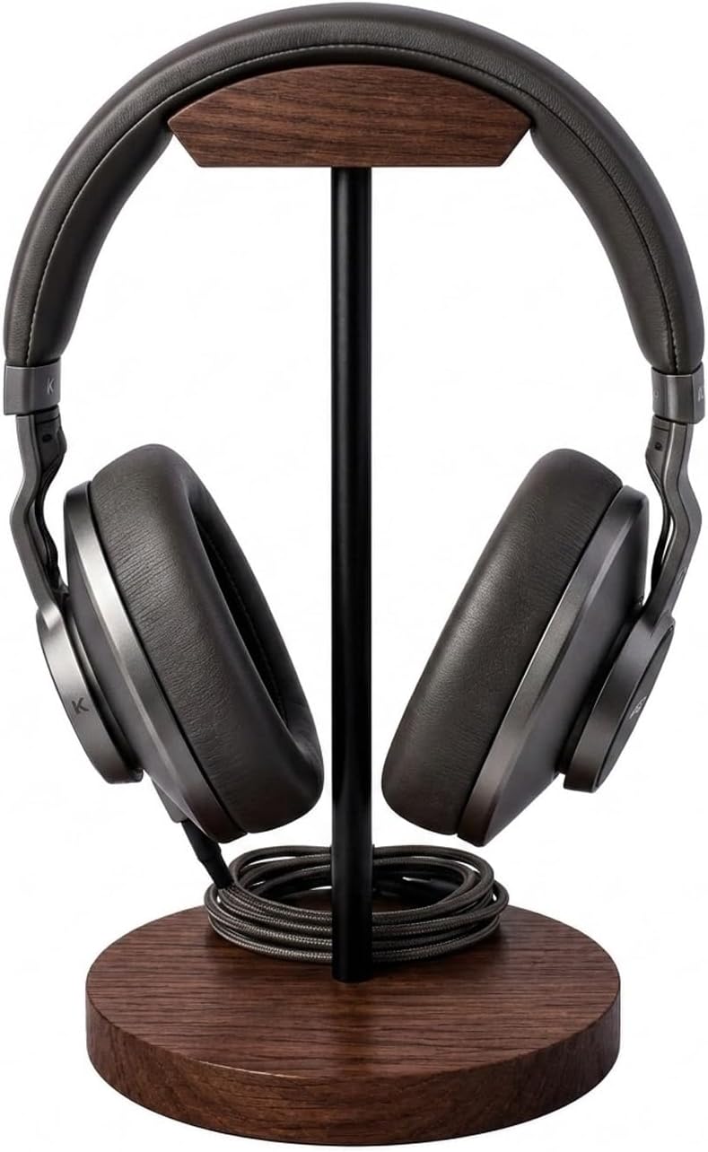 Headphone Stand Nature Wood & Metal Headset Hanger Mount Hook Gaming Holder Desktop Earphone Artful Functional Craftmanship Stand for All Headsets with Solid Wooden Base