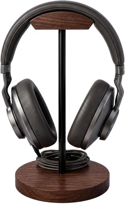 Headphone Stand Nature Wood & Metal Headset Hanger Mount Hook Gaming Holder Desktop Earphone Artful Functional Craftmanship Stand for All Headsets with Solid Wooden Base