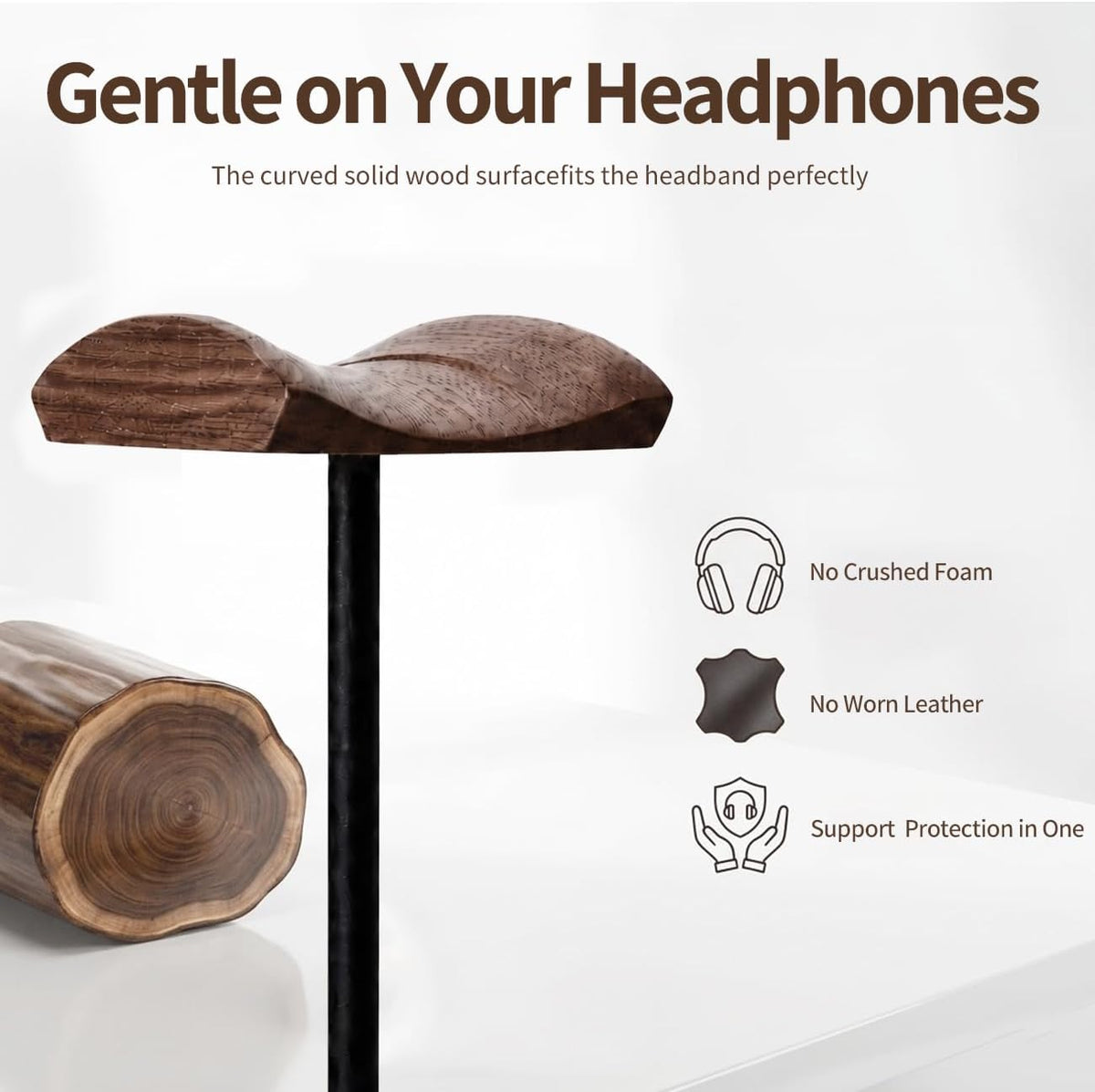 Headphone Stand Nature Wood & Metal Headset Hanger Mount Hook Gaming Holder Desktop Earphone Artful Functional Craftmanship Stand for All Headsets with Solid Wooden Base