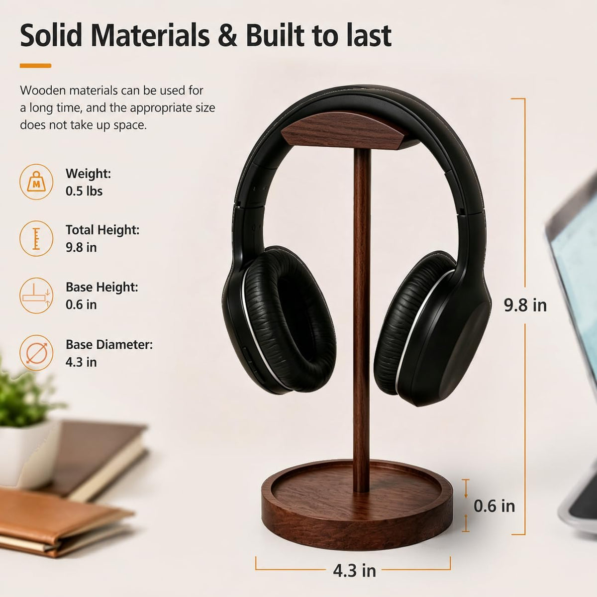 Headphone Stand Nature Wood & Metal Headset Hanger Mount Hook Gaming Holder Desktop Earphone Artful Functional Craftmanship Stand for All Headsets with Solid Wooden Base