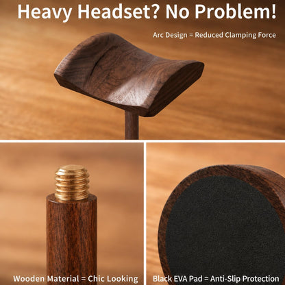 Headphone Stand Nature Wood & Metal Headset Hanger Mount Hook Gaming Holder Desktop Earphone Artful Functional Craftmanship Stand for All Headsets with Solid Wooden Base