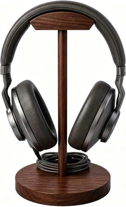 Headphone Stand Nature Wood & Metal Headset Hanger Mount Hook Gaming Holder Desktop Earphone Artful Functional Craftmanship Stand for All Headsets with Solid Wooden Base