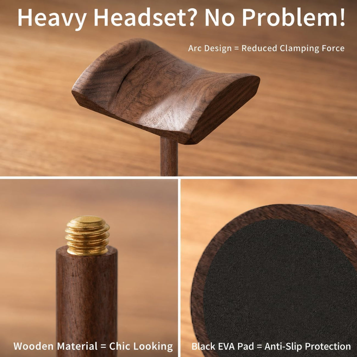 Headphone Stand Nature Wood & Metal Headset Hanger Mount Hook Gaming Holder Desktop Earphone Artful Functional Craftmanship Stand for All Headsets with Solid Wooden Base