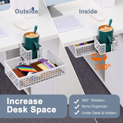 Under Desk Drawer, Clamp on Desk Organizer Cup Holder Hanging Desk Storage