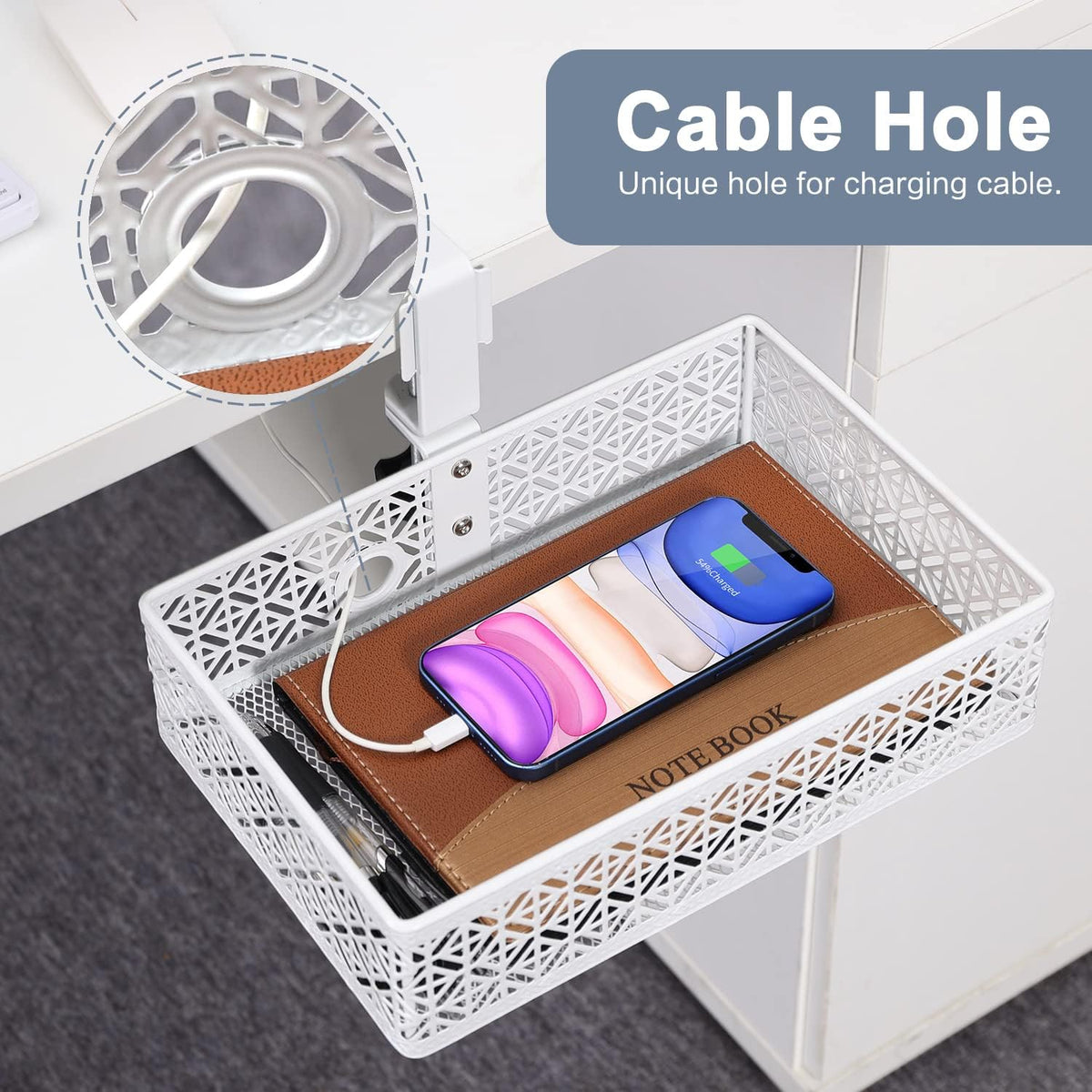 Under Desk Drawer, Clamp on Desk Organizer Cup Holder Hanging Desk Storage
