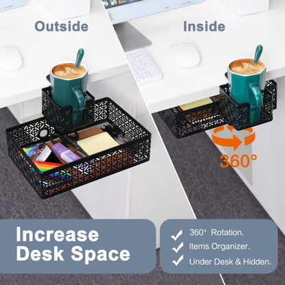Under Desk Drawer, Clamp on Desk Organizer Cup Holder Hanging Desk Storage