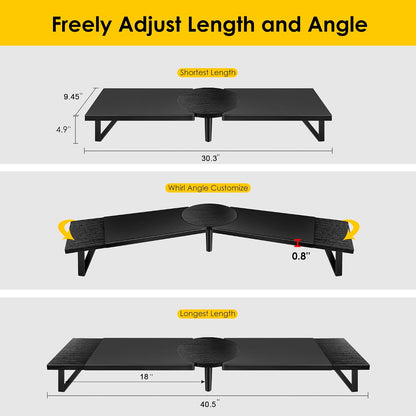 Across-Star Dual-Monitor-Stand-Riser-For-Desk Adjustable Length 32-40 Inch，Large Desktop Computer Monitor Riser For 2 Screens，Desk Shelf Organizer Riser Stand For Computer/Laptop/PC/Printer/TV Black