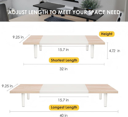 Across-Star Dual-Monitor-Stand-Riser-For-Desk Adjustable Length 32-40 Inch，Large Desktop Computer Monitor Riser For 2 Screens，Desk Shelf Organizer Riser Stand For Computer/Laptop/PC/Printer/TV Black