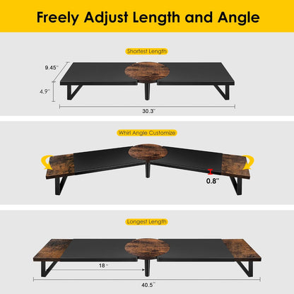 Across-Star Dual-Monitor-Stand-Riser-For-Desk Adjustable Length 32-40 Inch，Large Desktop Computer Monitor Riser For 2 Screens，Desk Shelf Organizer Riser Stand For Computer/Laptop/PC/Printer/TV Black