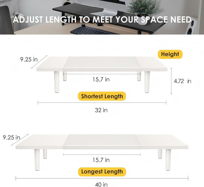 Across-Star Dual-Monitor-Stand-Riser-For-Desk Adjustable Length 32-40 Inch，Large Desktop Computer Monitor Riser For 2 Screens，Desk Shelf Organizer Riser Stand For Computer/Laptop/PC/Printer/TV Black