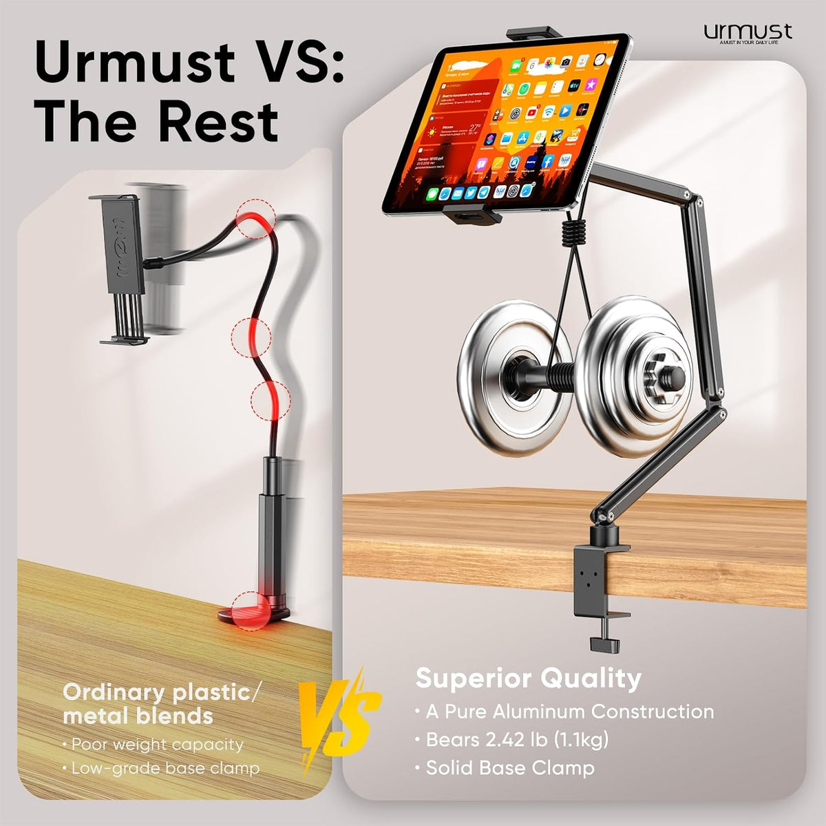Tablet Stand for Desk, Adjustable iPad Holder for Bed, 4.7"-15.6"