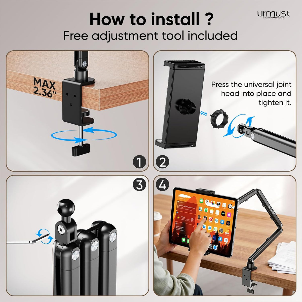 Tablet Stand for Desk, Adjustable iPad Holder for Bed, 4.7"-15.6"