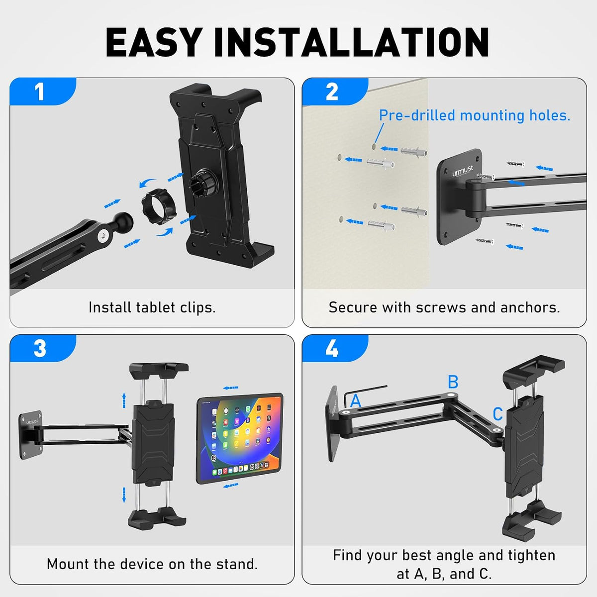 Tablet Stand for Desk, Adjustable iPad Holder for Bed, 4.7"-15.6"