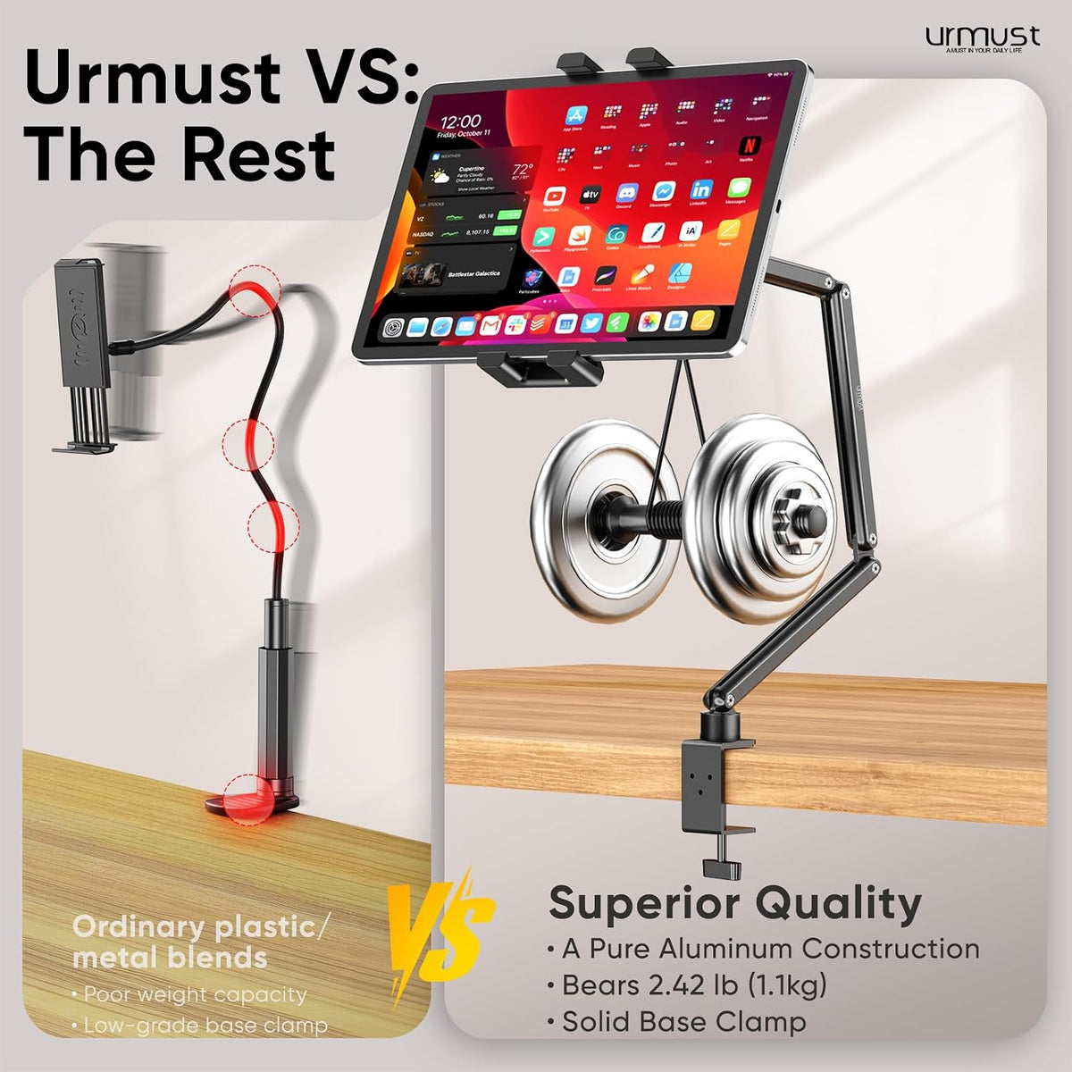 Tablet Stand for Desk, Adjustable iPad Holder for Bed, 4.7"-15.6"