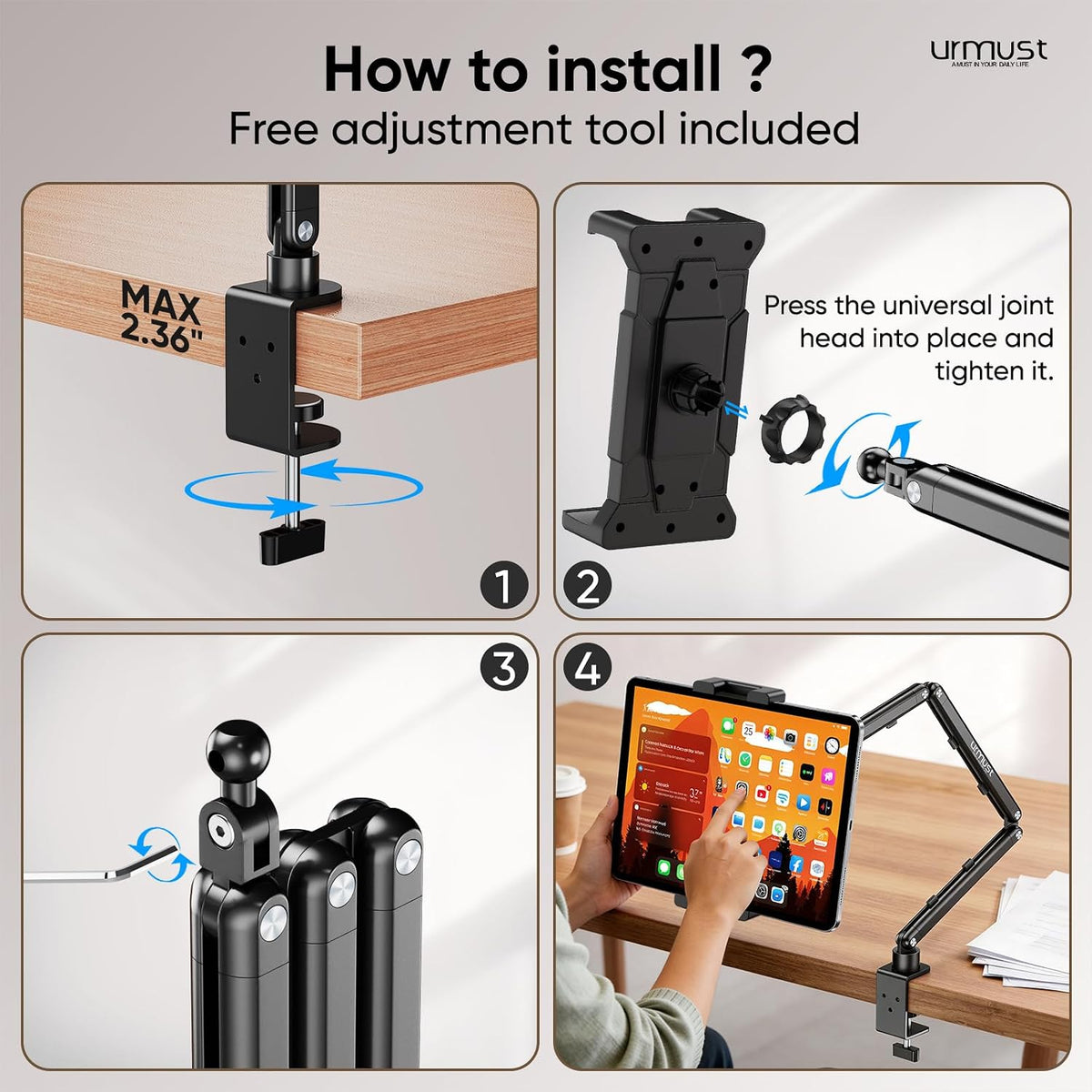Tablet Stand for Desk, Adjustable iPad Holder for Bed, 4.7"-15.6"