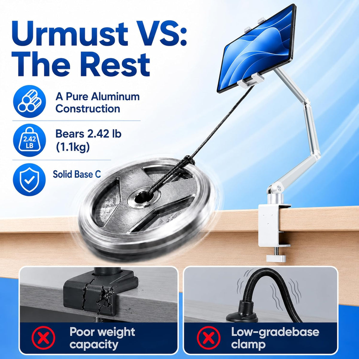 Tablet Stand for Desk, Adjustable iPad Holder for Bed, 4.7"-15.6"