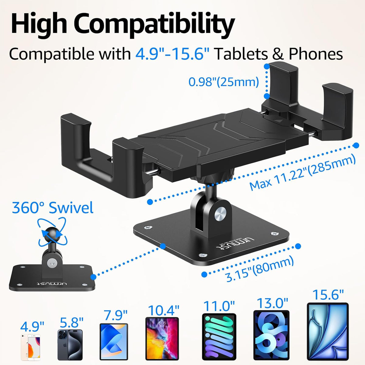 Tablet Stand for Desk, Adjustable iPad Holder for Bed, 4.7"-15.6"