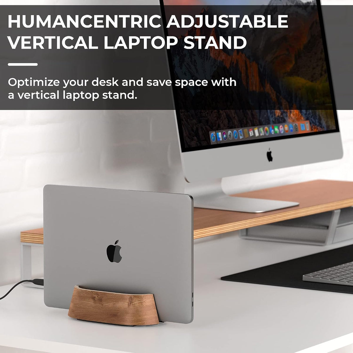 Vertical Laptop Stand in Black Walnut Wood, Adjustable