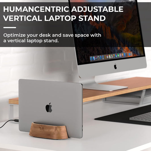 Vertical Laptop Stand in Black Walnut Wood, Adjustable