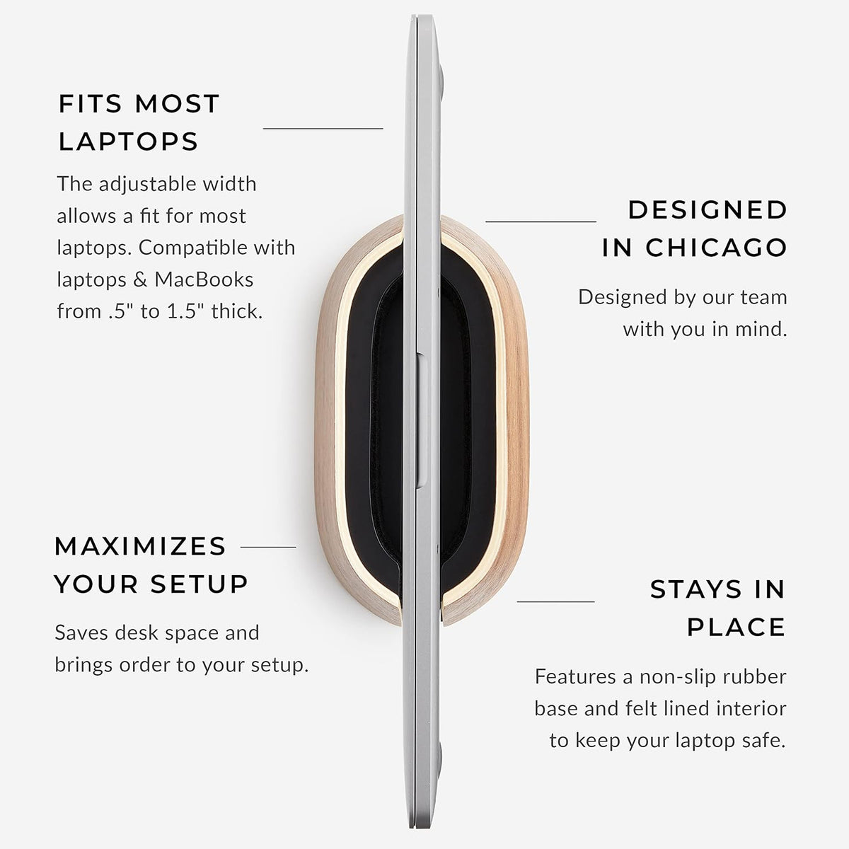 Vertical Laptop Stand in Black Walnut Wood, Adjustable