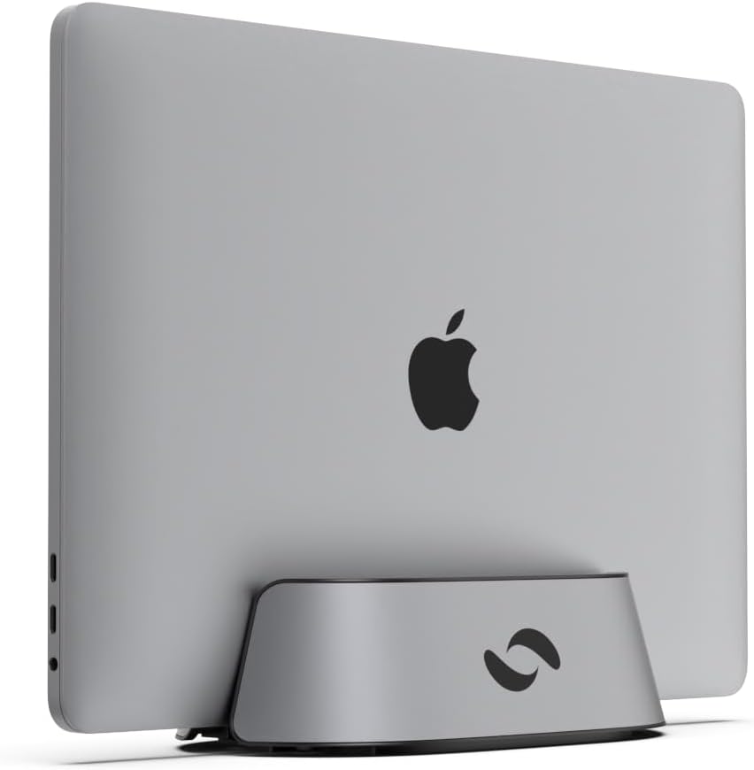 Vertical Laptop Stand in Black Walnut Wood, Adjustable