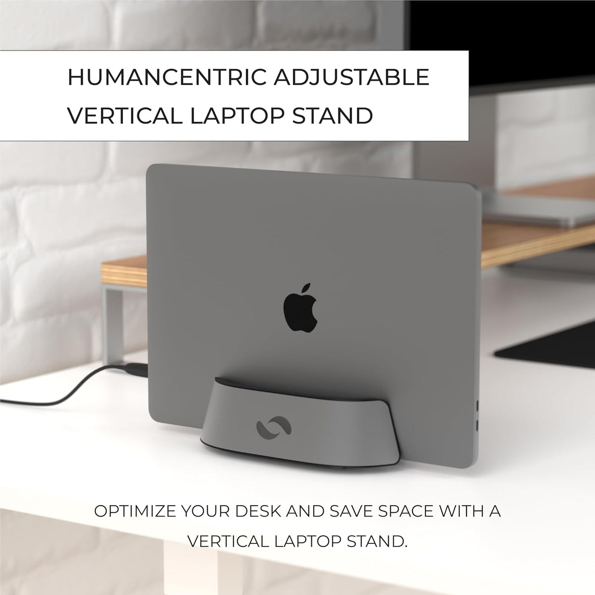 Vertical Laptop Stand in Black Walnut Wood, Adjustable
