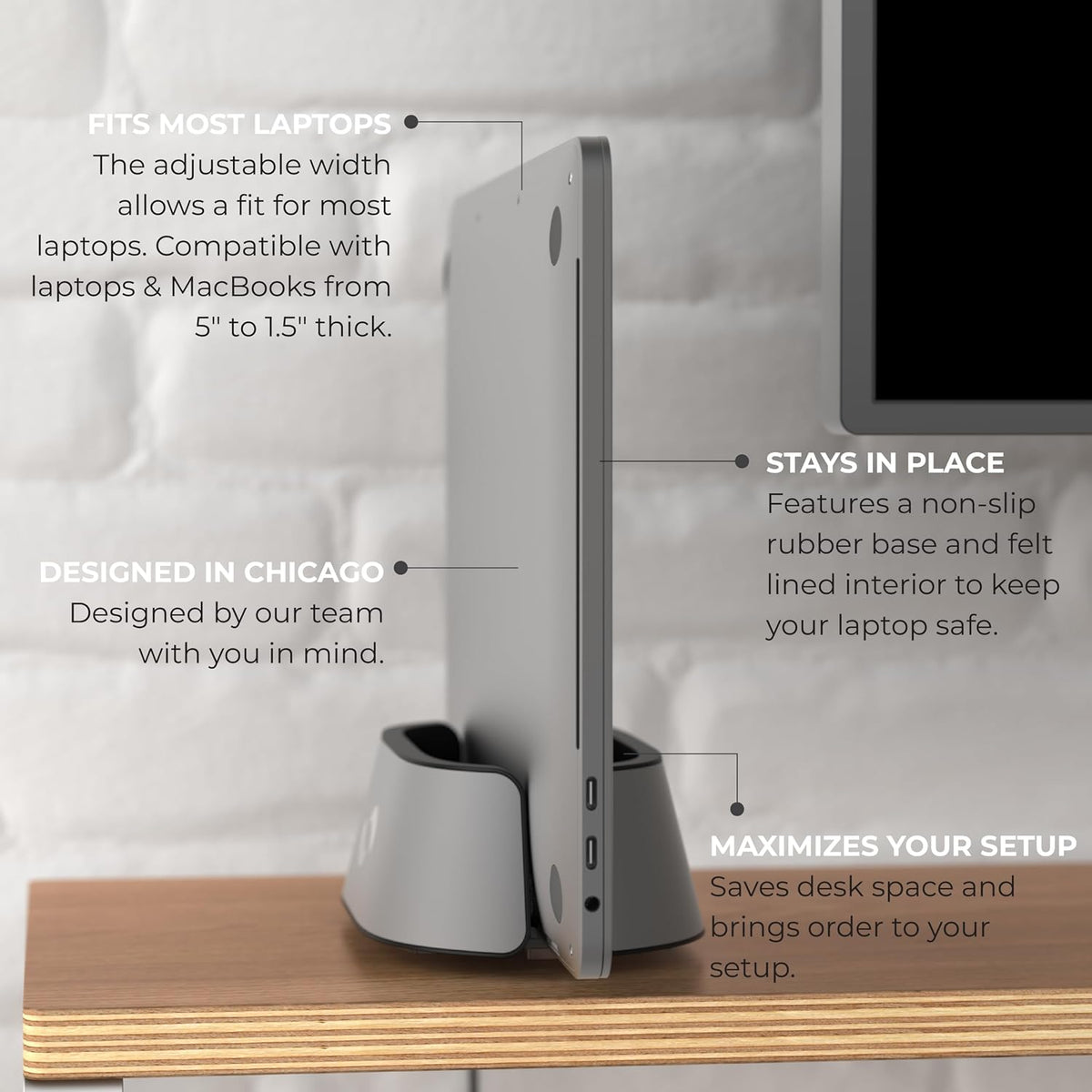 Vertical Laptop Stand in Black Walnut Wood, Adjustable