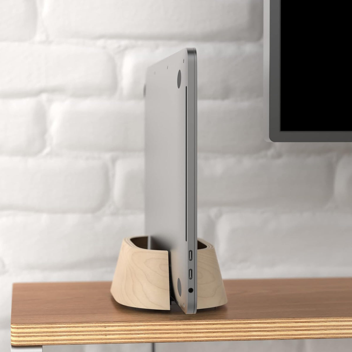 Vertical Laptop Stand in Black Walnut Wood, Adjustable