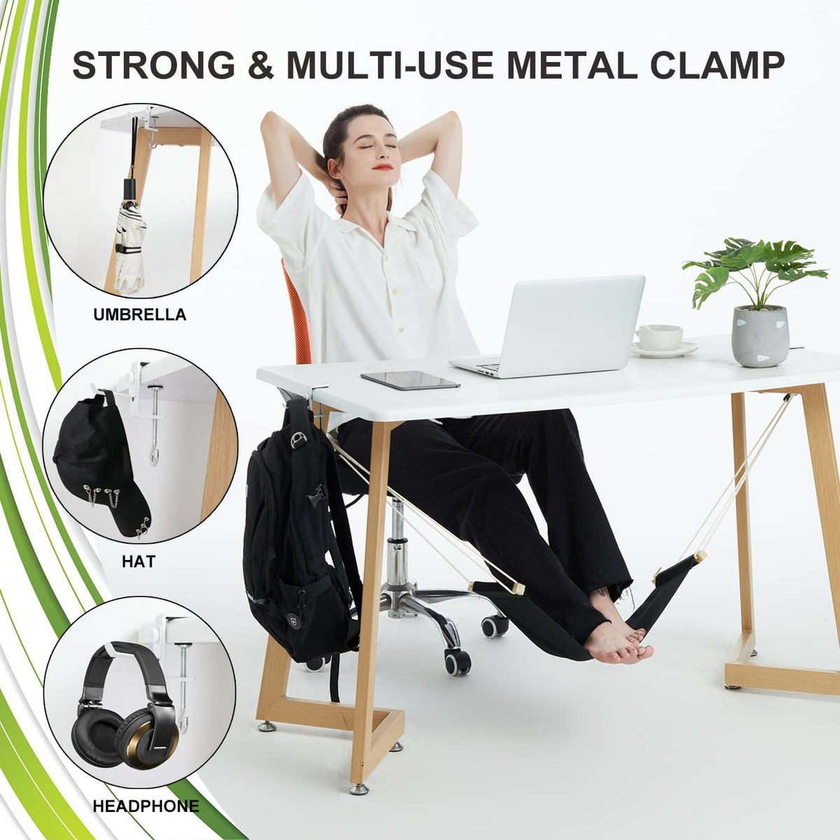 DMcore Canvas Foot Rest Hammock, Adjustable Mini Foot Rest Stand Under Desk Home Office … (Black)