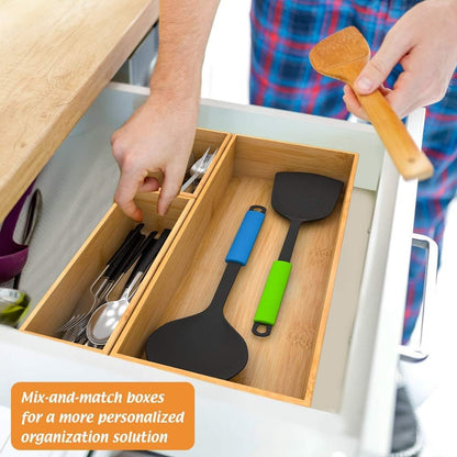 Bamboo Kitchen Drawer Organizer 12"x 3", Storage Box for Utensil Organizer