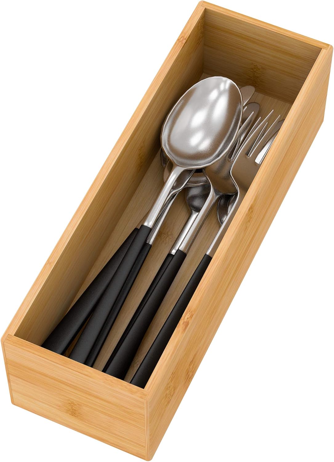 Bamboo Kitchen Drawer Organizer 12"x 3", Storage Box for Utensil Organizer