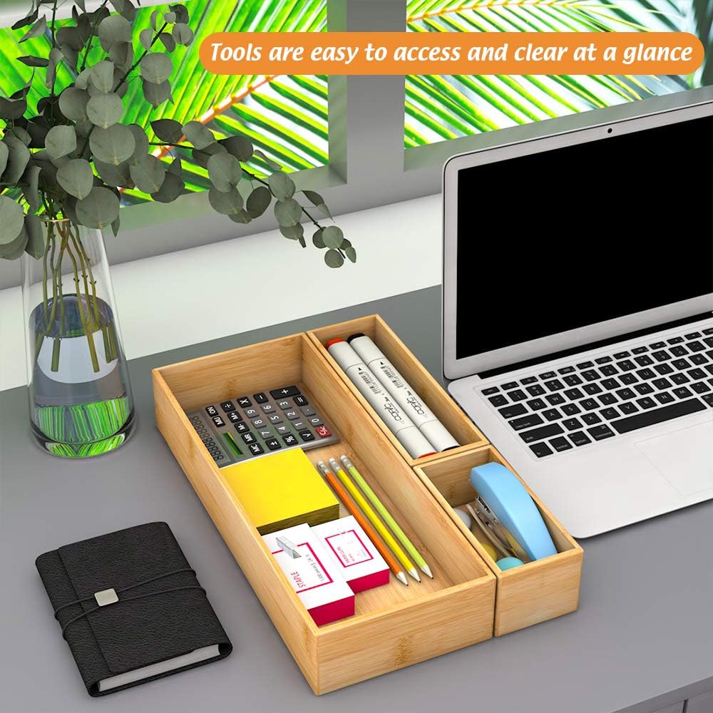 Bamboo Kitchen Drawer Organizer 12"x 3", Storage Box for Utensil Organizer