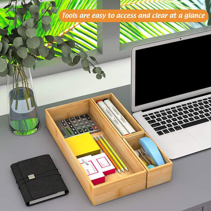 Bamboo Kitchen Drawer Organizer 12"x 3", Storage Box for Utensil Organizer