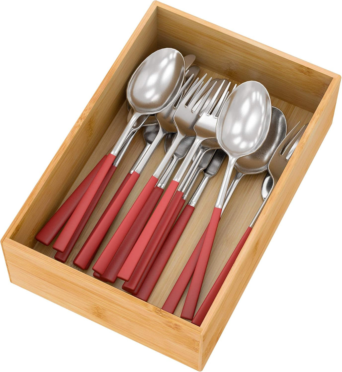 Bamboo Kitchen Drawer Organizer 12"x 3", Storage Box for Utensil Organizer