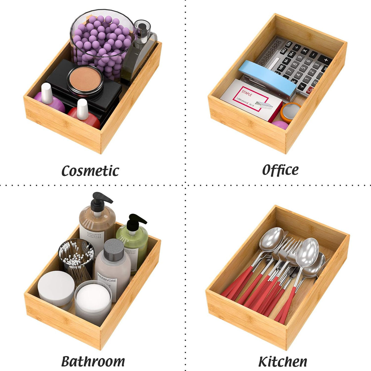 Bamboo Kitchen Drawer Organizer 12"x 3", Storage Box for Utensil Organizer