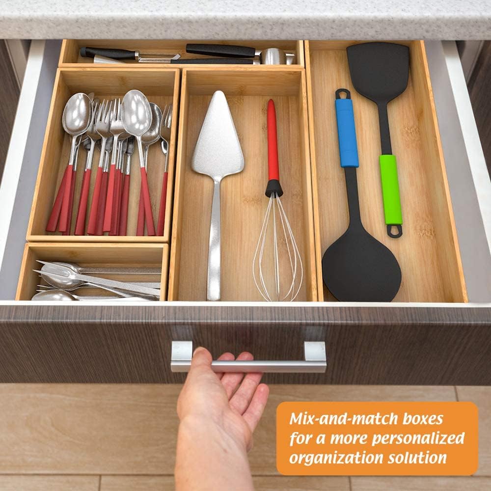 Bamboo Kitchen Drawer Organizer 12"x 3", Storage Box for Utensil Organizer