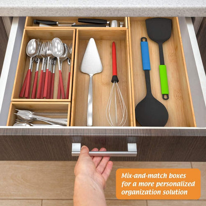 Bamboo Kitchen Drawer Organizer 12"x 3", Storage Box for Utensil Organizer