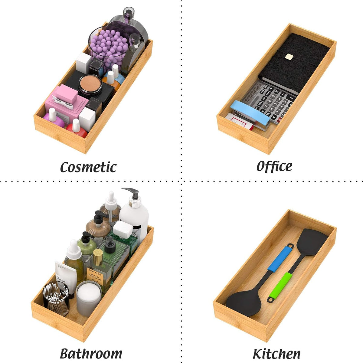 Bamboo Kitchen Drawer Organizer 12"x 3", Storage Box for Utensil Organizer
