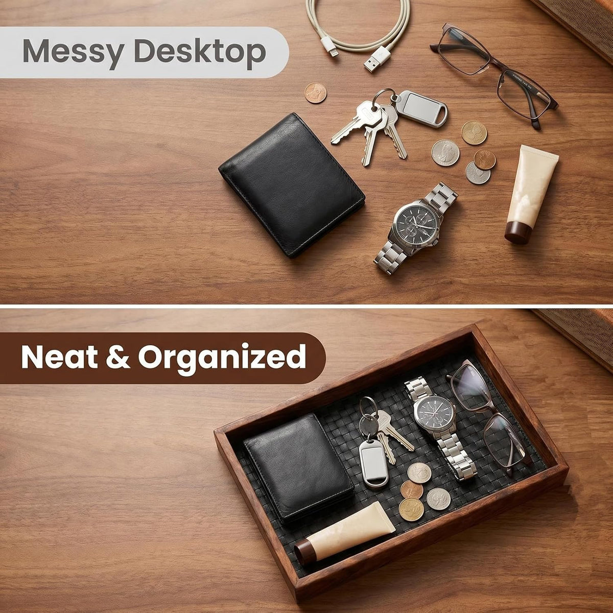 Valet Tray Wooden Catch All Tray Nightstand Tray Valet Desk Tray