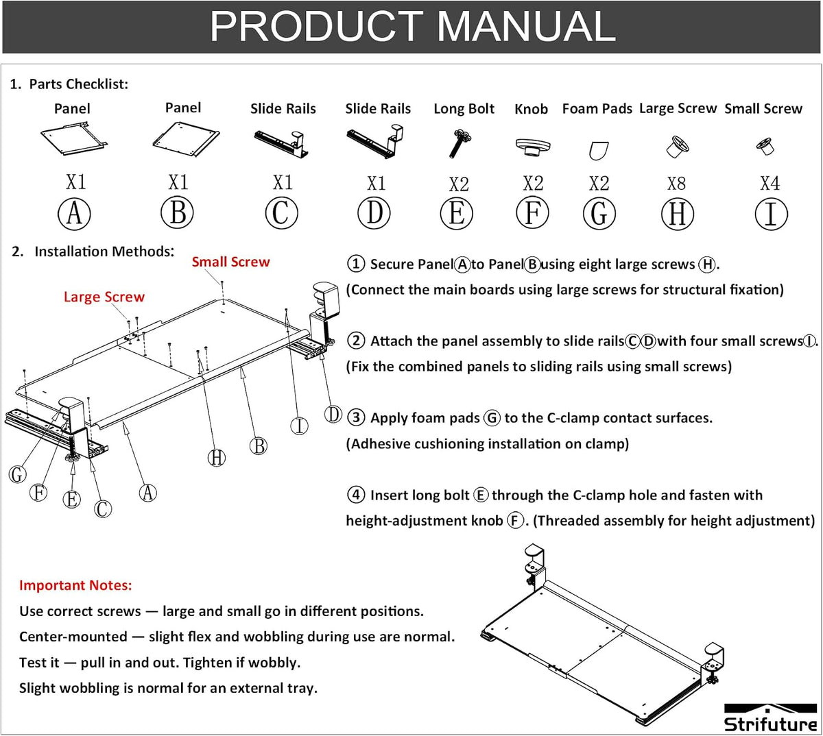Keyboard Tray Under Desk - Full Metal Slide Out Holder, Rust-Resistant & Scratch-Proof, 26x13" Tray, Double C-Clamps for L Shape/Regular Desks, Standing/Sitting Workstation(Black-A)