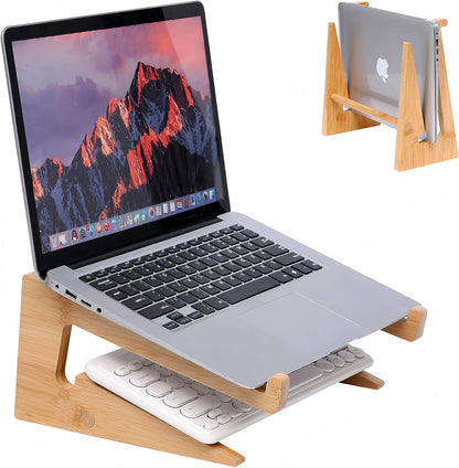 Wooden Laptop Stand Vertical Laptop for 13-18.6in,Bamboo Stand for Desk