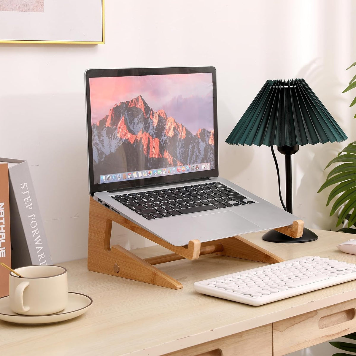 Wooden Laptop Stand Vertical Laptop for 13-18.6in,Bamboo Stand for Desk