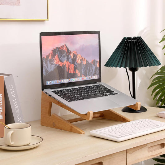 Wooden Laptop Stand Vertical Laptop for 13-18.6in,Bamboo Stand for Desk