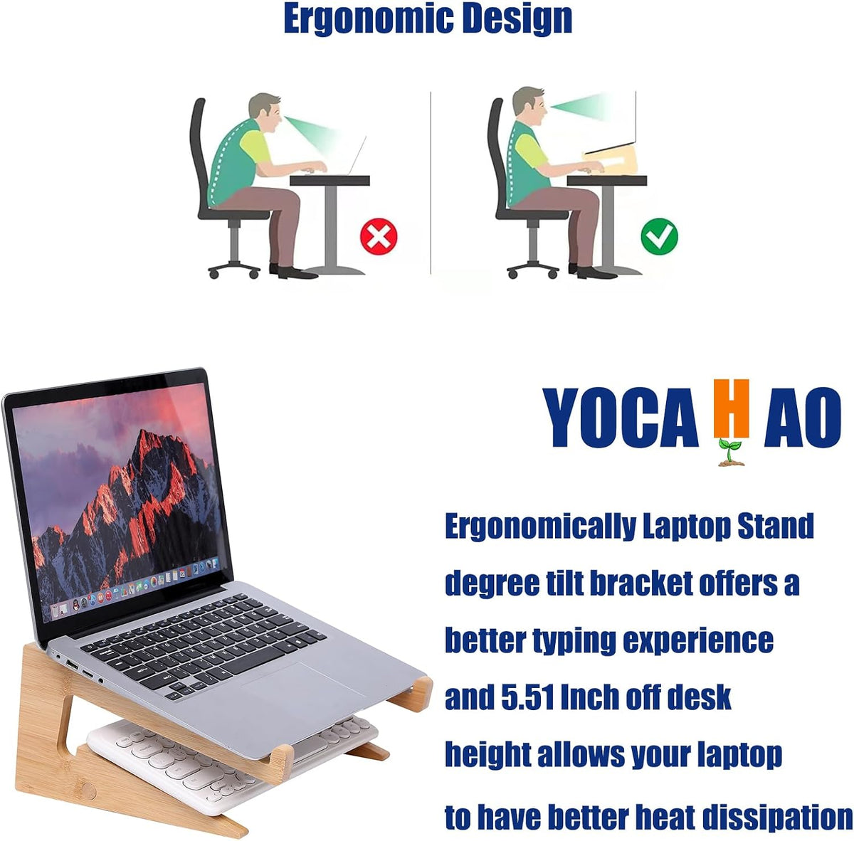 Wooden Laptop Stand Vertical Laptop for 13-18.6in,Bamboo Stand for Desk