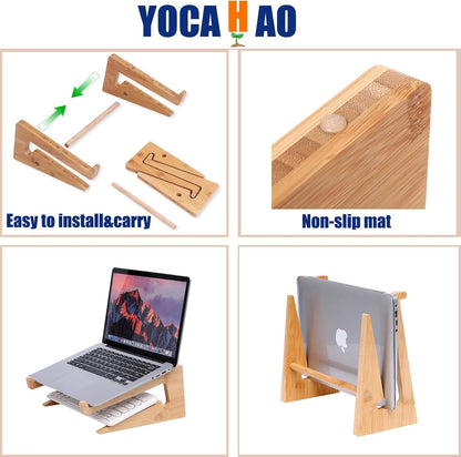 Wooden Laptop Stand Vertical Laptop for 13-18.6in,Bamboo Stand for Desk