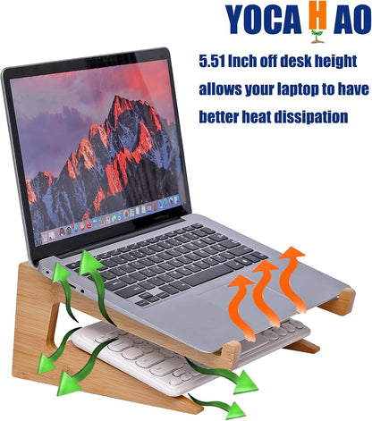Wooden Laptop Stand Vertical Laptop for 13-18.6in,Bamboo Stand for Desk