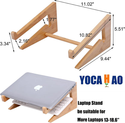 Wooden Laptop Stand Vertical Laptop for 13-18.6in,Bamboo Stand for Desk