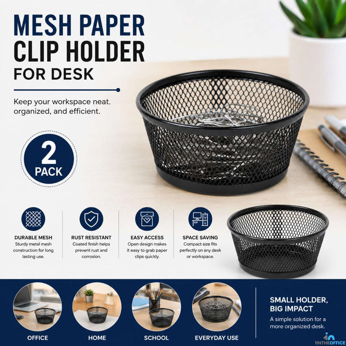 Mesh Paper Clip Holder for Desk, Paperclip Holder, 2 Pack