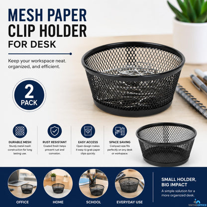 Mesh Paper Clip Holder for Desk, Paperclip Holder, 2 Pack